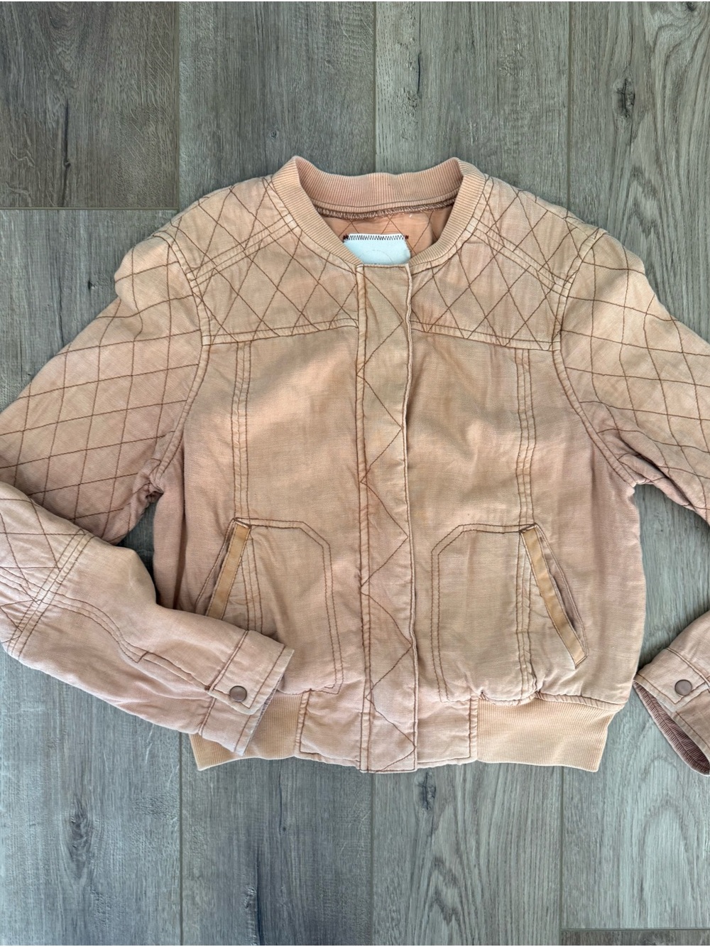 Anthropologie Hei Hei Quilted Bomber Jacket Dusty Peach Medium